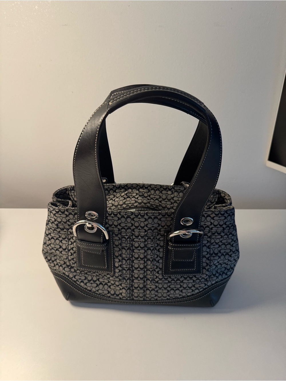 Coach Black Signature Jacquard Shoulder Bag with Leather Trim $300 OBO